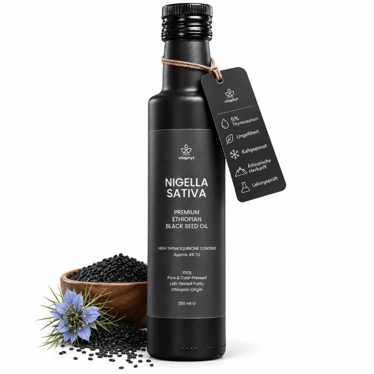 Bottle of Vitaphyt Ethiopian black seed oil, 250 ml
